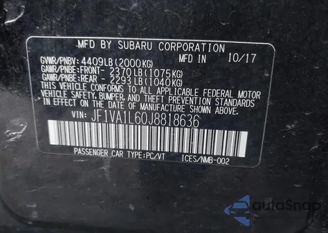 2018 Subaru Wrx Limited from USA, damaged, VIN JF1VA1L60J8818636